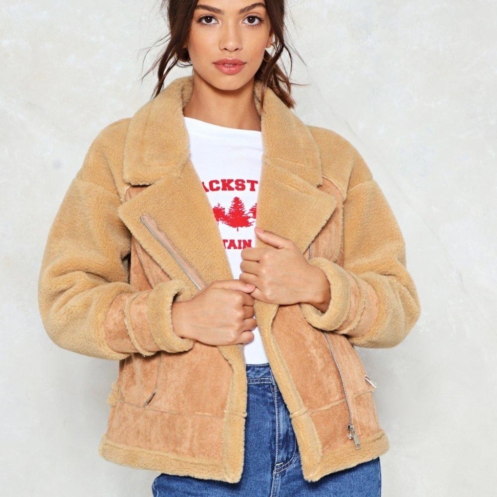 Faux Suede & Sherpa Aviator Jacket - Size Small - Picture 3 of 5